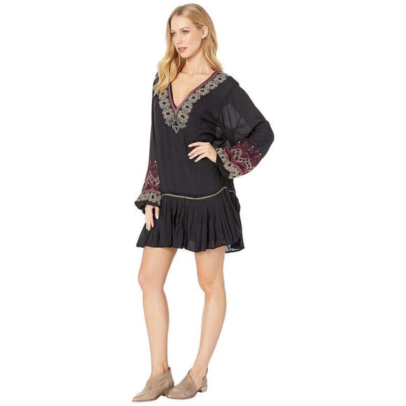 Free People Wild One Black Embroidered Boho Tunic Dress | Size Small - Picture 5 of 15